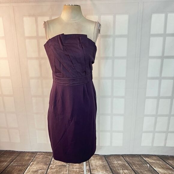 Deletta Anthropologie Purple Strapless fanned bodice cocktail Dress Size M - Picture 2 of 11
